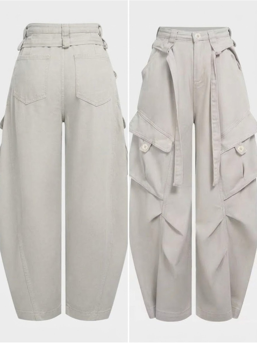 Wide-Leg Cargo Pants with Belt - Light color barrel trousers Medium M